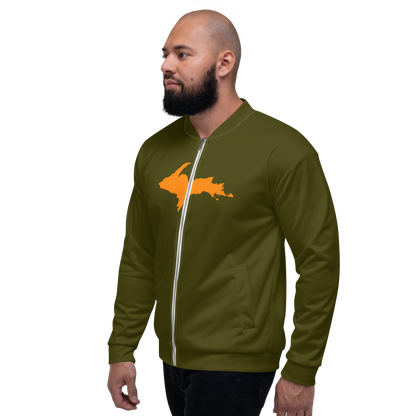 Michigan Upper Peninsula Bomber Jacket (w/ Large Orange UP Outline) | Military Green