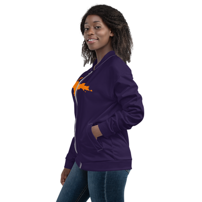 Michigan Upper Peninsula Bomber Jacket (w/ Large Orange UP Outline) | Blackcurrant Color