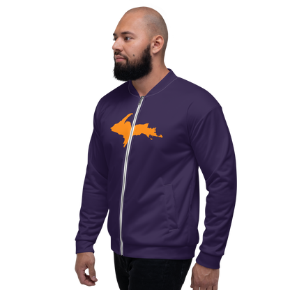 Michigan Upper Peninsula Bomber Jacket (w/ Large Orange UP Outline) | Blackcurrant Color