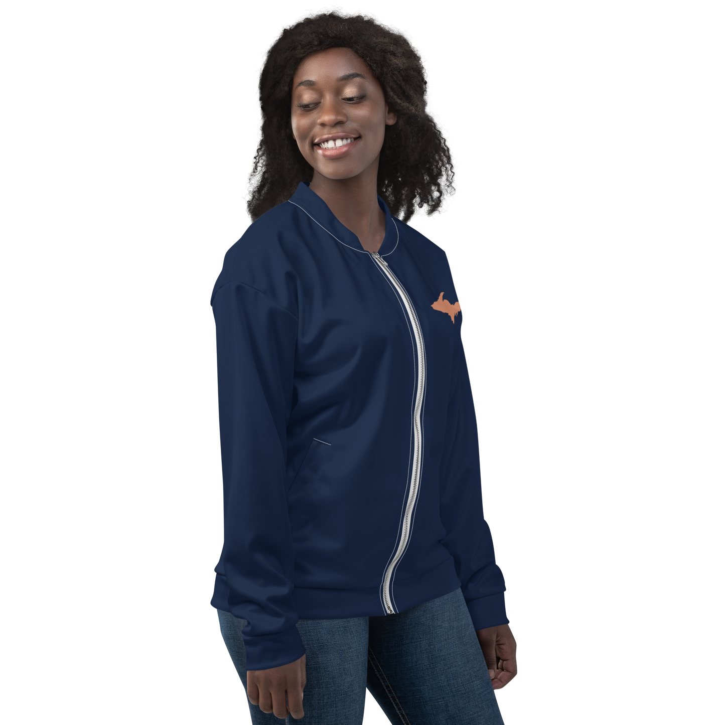 Michigan Upper Peninsula Bomber Jacket (Navy w/ Copper UP Outline)