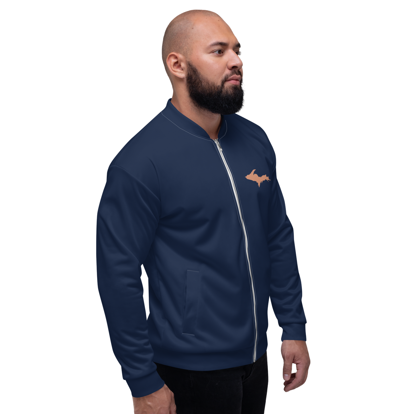 Michigan Upper Peninsula Bomber Jacket (Navy w/ Copper UP Outline)