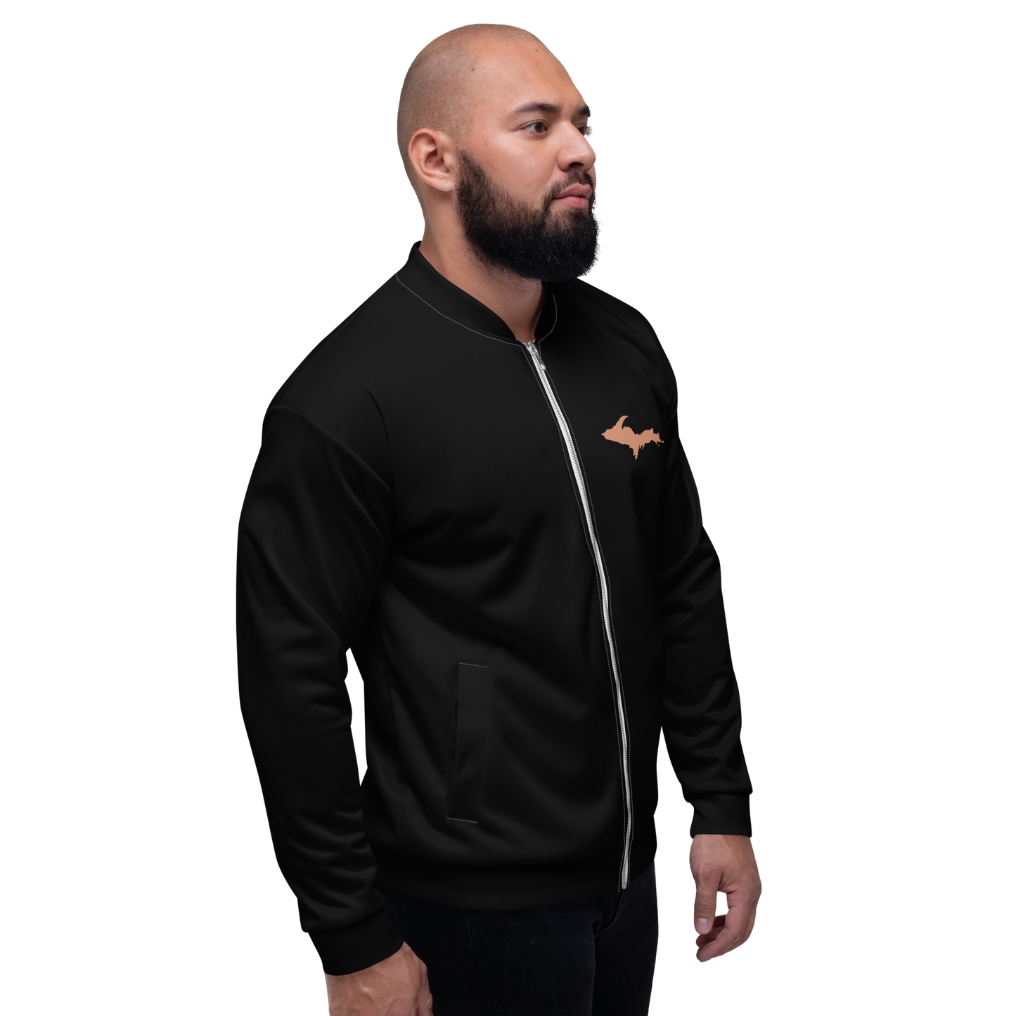 Michigan Upper Peninsula Bomber Jacket (w/ Copper UP Outline) | Black