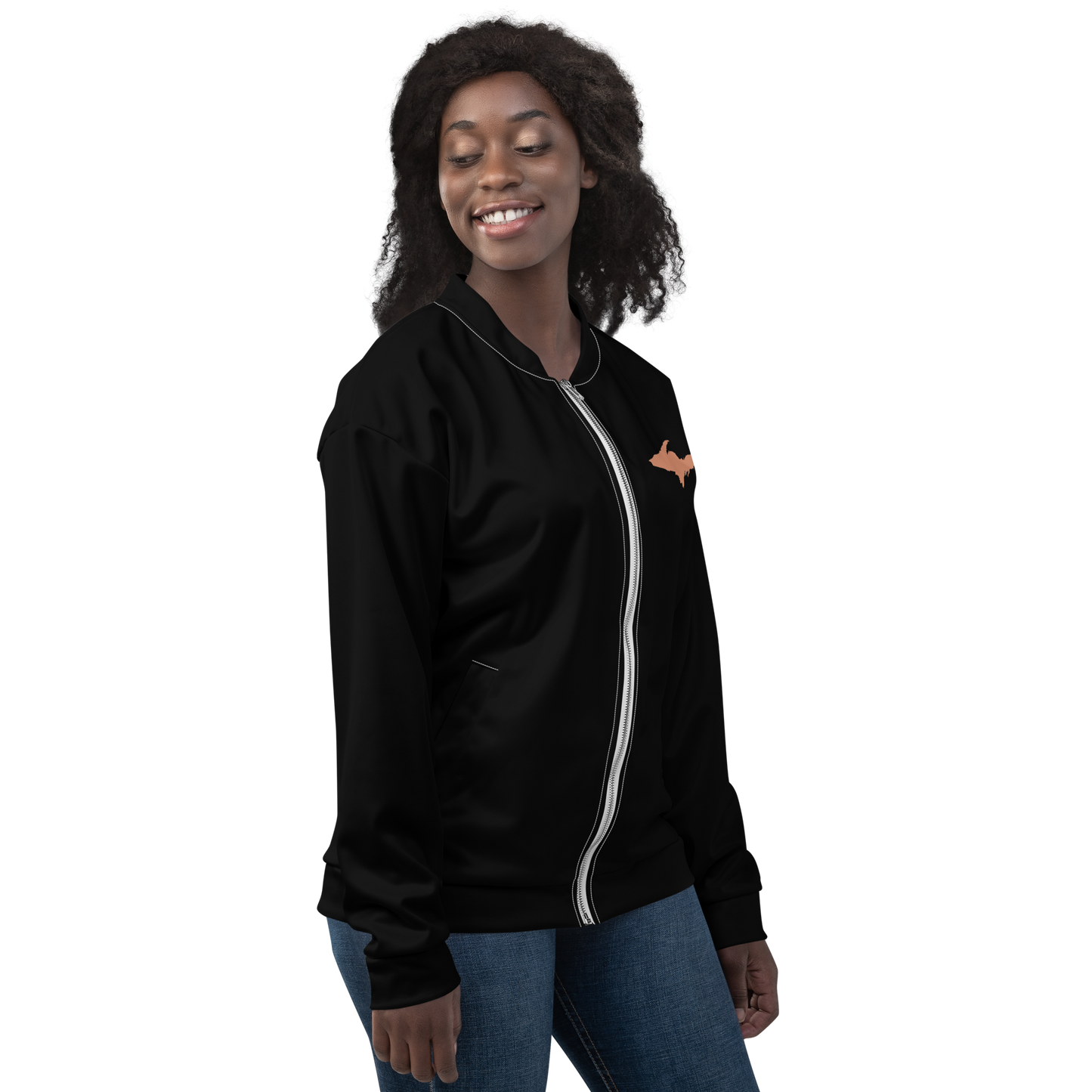 Michigan Upper Peninsula Bomber Jacket (w/ Copper UP Outline) | Black