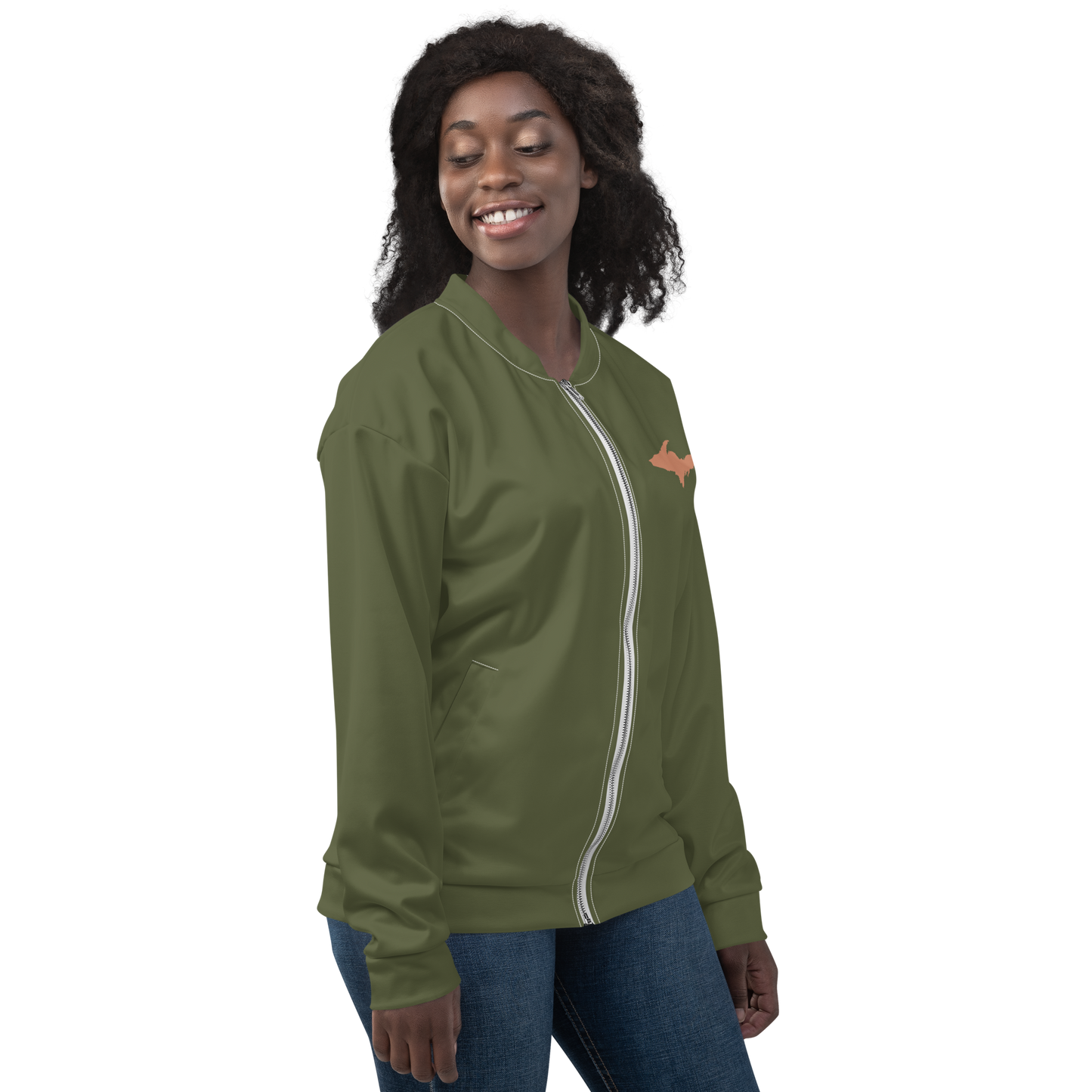 Michigan Upper Peninsula Bomber Jacket (w/ Copper UP Outline) | Army Green