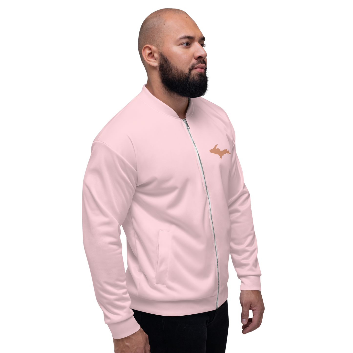 Michigan Upper Peninsula Bomber Jacket (w/ Copper UP Outline) | Pale Pink