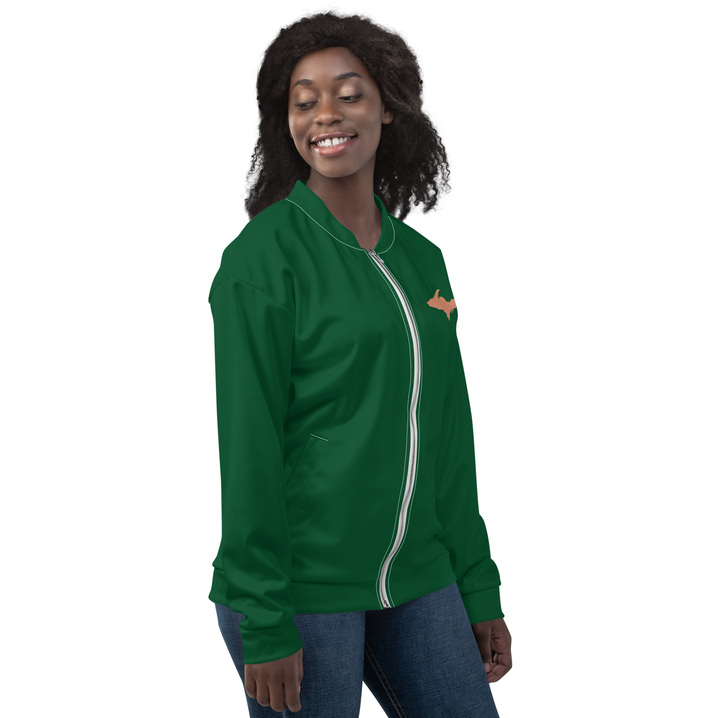 Michigan Upper Peninsula Bomber Jacket (w/ Copper UP Outline) | Green