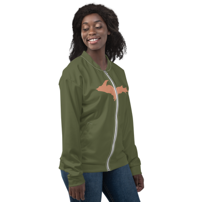 Michigan Upper Peninsula Bomber Jacket (w/ Large Copper UP Outline) | Army Green