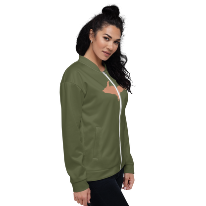 Michigan Upper Peninsula Bomber Jacket (w/ Large Copper UP Outline) | Army Green