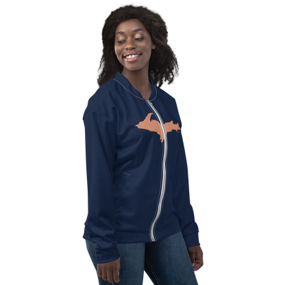 Michigan Upper Peninsula Bomber Jacket (w/ Large Copper UP Outline) | Navy