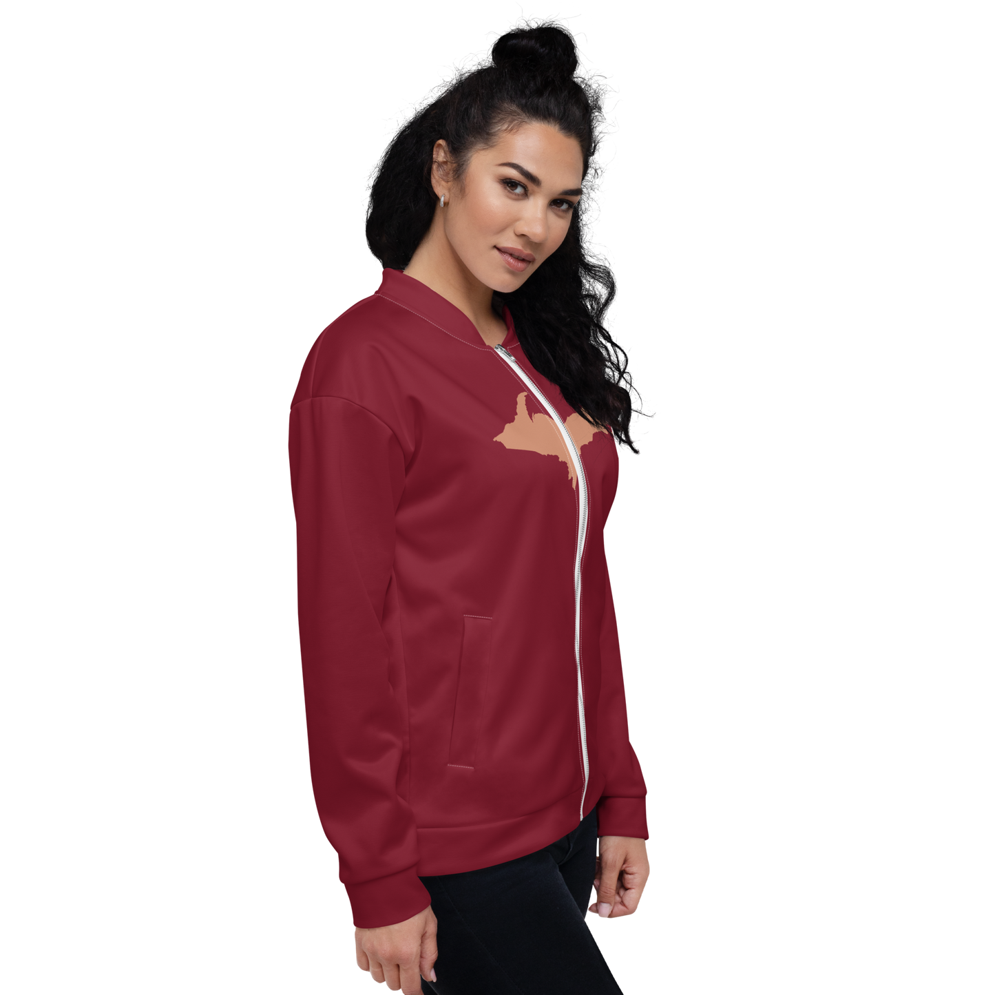 Michigan Upper Peninsula Bomber Jacket (w/ Large Copper UP Outline) | Burgandy