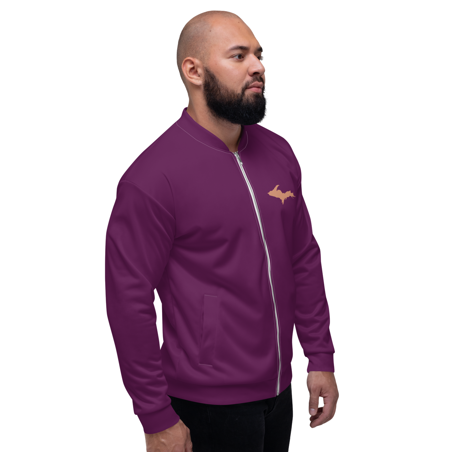 Michigan Upper Peninsula Bomber Jacket (w/ Large Copper UP Outline) | Tyrian Purple