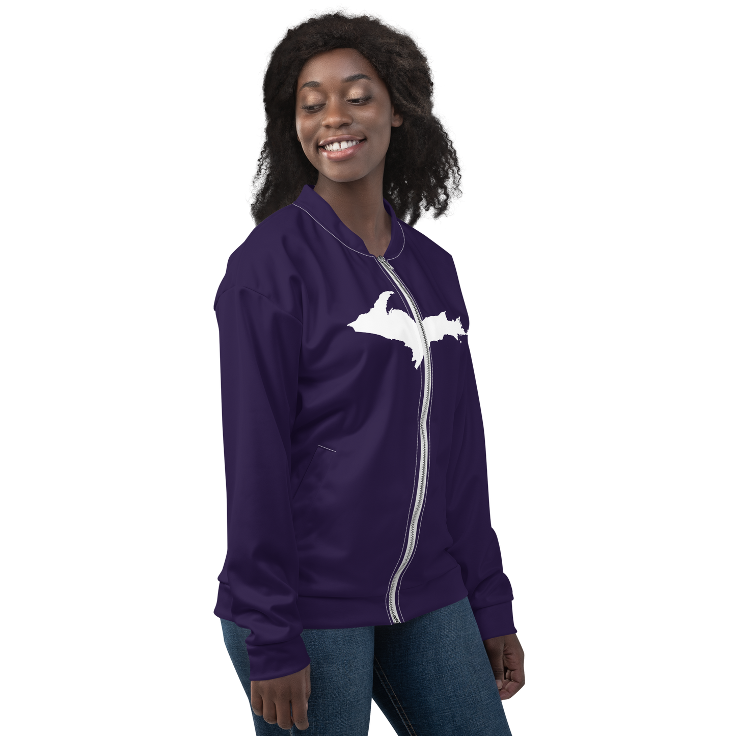 Michigan Upper Peninsula Bomber Jacket (w/ Large UP Outline) | Blackcurrant Color