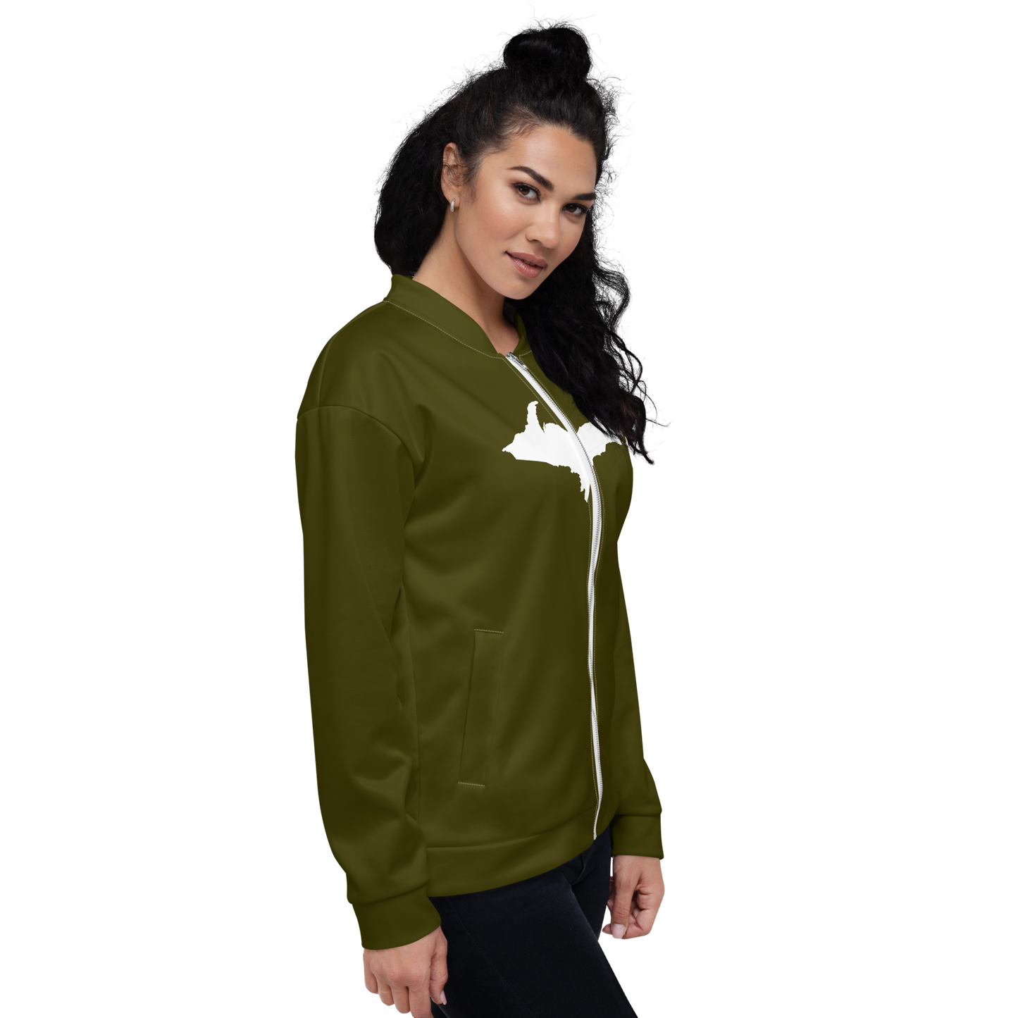 Michigan Upper Peninsula Bomber Jacket (w/ Large UP Outline) | Military Green