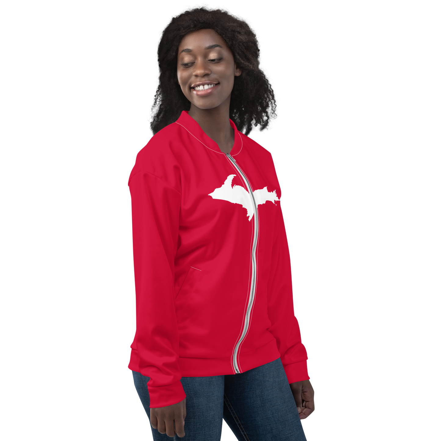 Michigan Upper Peninsula Bomber Jacket (w/ Large UP Outline) | Lighthouse Red