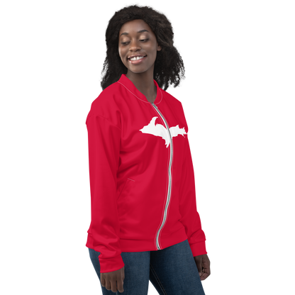 Michigan Upper Peninsula Bomber Jacket (w/ Large UP Outline) | Lighthouse Red