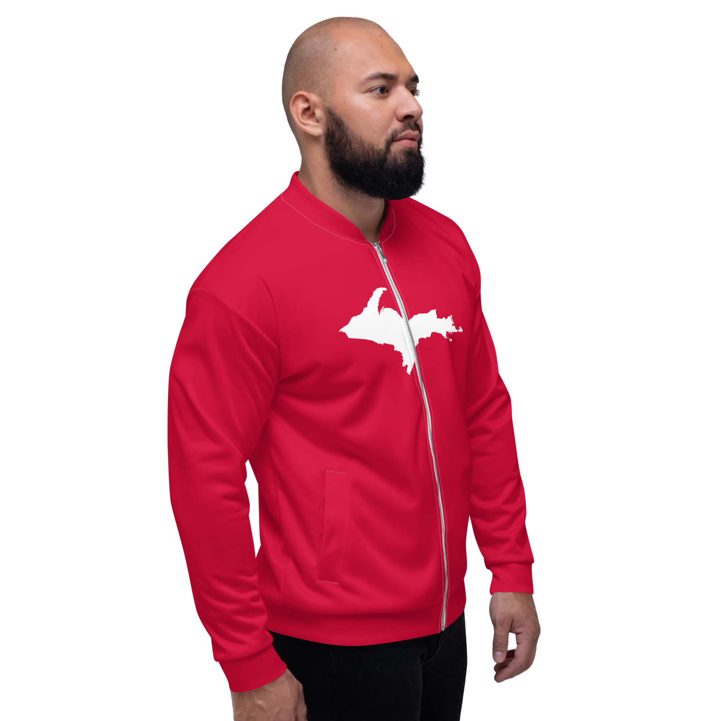 Michigan Upper Peninsula Bomber Jacket (w/ Large UP Outline) | Lighthouse Red