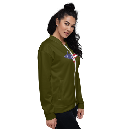 Michigan Upper Peninsula Bomber Jacket (w/ Large UP USA Flag Outline) | Military Green