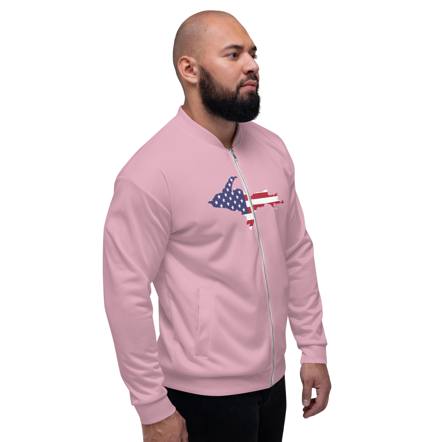 Michigan Upper Peninsula Bomber Jacket (w/ Large UP USA Flag Outline) | Pink