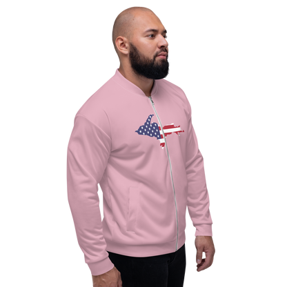 Michigan Upper Peninsula Bomber Jacket (w/ Large UP USA Flag Outline) | Pink