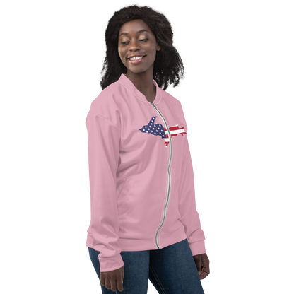 Michigan Upper Peninsula Bomber Jacket (w/ Large UP USA Flag Outline) | Pink