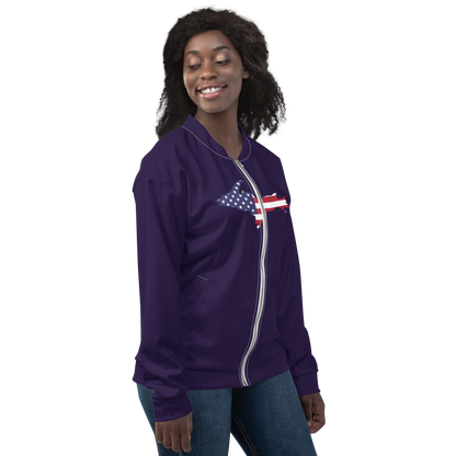 Michigan Upper Peninsula Bomber Jacket (w/ Large UP USA Flag Outline) | Blackcurrant Color