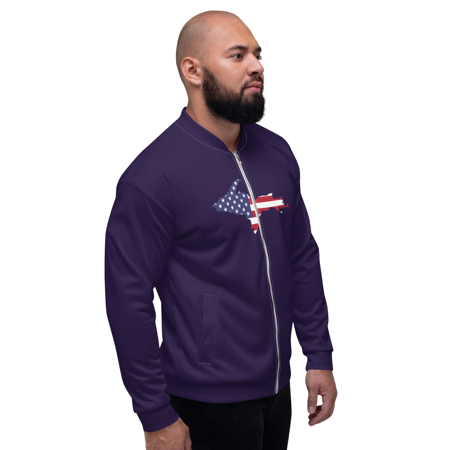 Michigan Upper Peninsula Bomber Jacket (w/ Large UP USA Flag Outline) | Blackcurrant Color