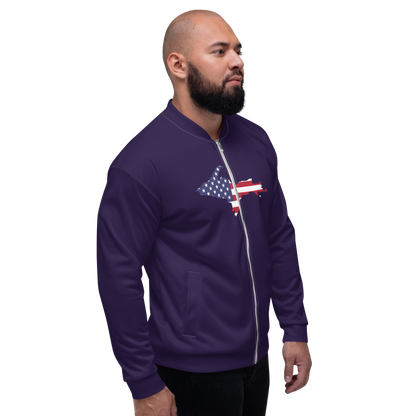 Michigan Upper Peninsula Bomber Jacket (w/ Large UP USA Flag Outline) | Blackcurrant Color