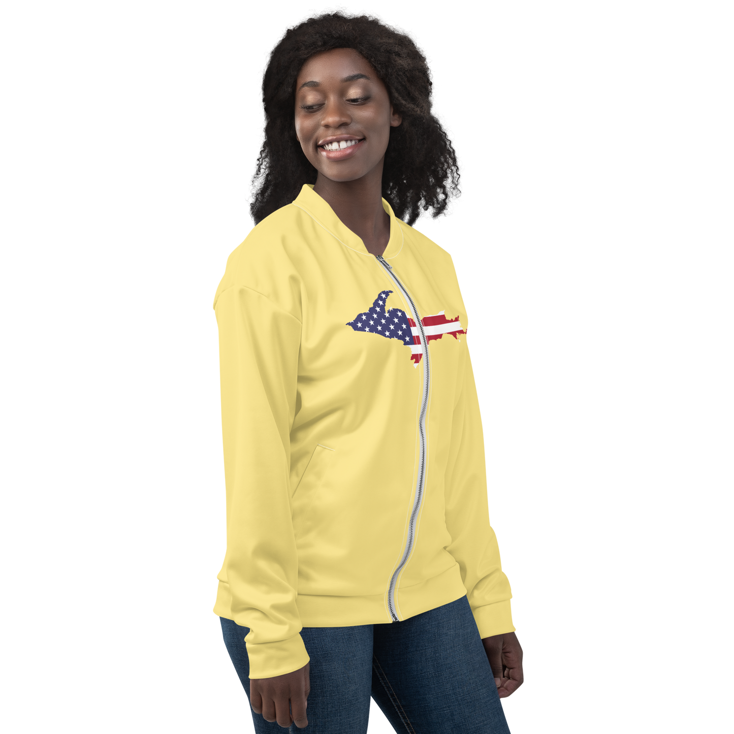 Michigan Upper Peninsula Bomber Jacket (w/ Large UP USA Flag Outline) | Cherry Yellow