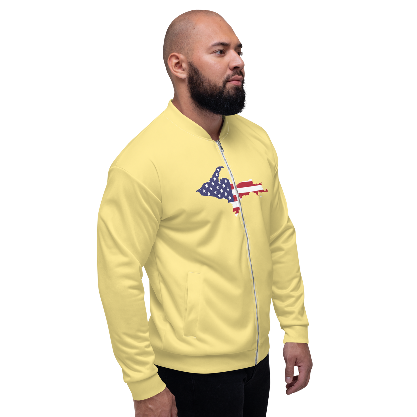 Michigan Upper Peninsula Bomber Jacket (w/ Large UP USA Flag Outline) | Cherry Yellow