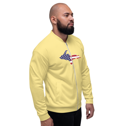 Michigan Upper Peninsula Bomber Jacket (w/ Large UP USA Flag Outline) | Cherry Yellow