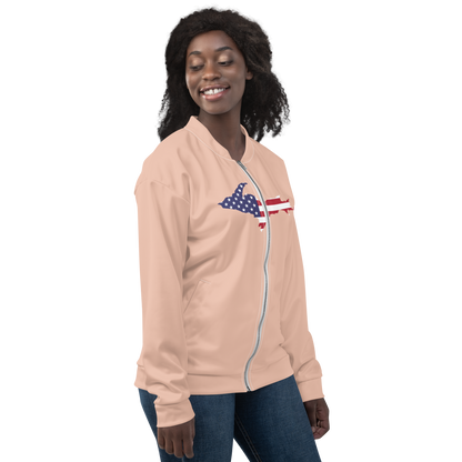 Michigan Upper Peninsula Bomber Jacket (w/ Large UP USA Flag Outline) | Zinnwaldite Pink