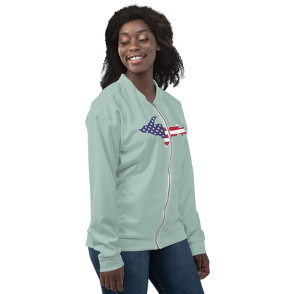 Michigan Upper Peninsula Bomber Jacket (w/ Large UP USA Flag Outline) | Opal Color