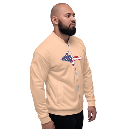 Michigan Upper Peninsula Bomber Jacket (w/ Large UP USA Flag Outline) | Peach Color