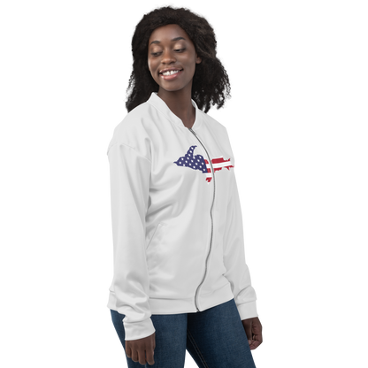 Michigan Upper Peninsula Bomber Jacket (w/ Large UP USA Flag Outline) | Birch Bark White