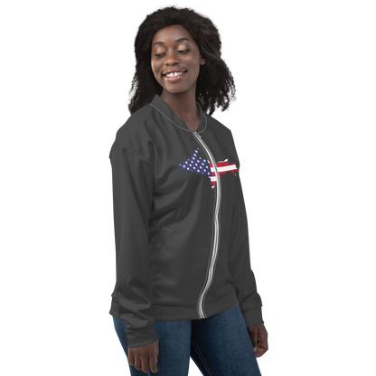 Michigan Upper Peninsula Bomber Jacket (w/ Large UP USA Flag Outline) | Iron Ore Grey