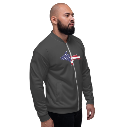 Michigan Upper Peninsula Bomber Jacket (w/ Large UP USA Flag Outline) | Iron Ore Grey