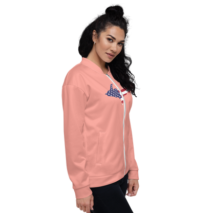 Michigan Upper Peninsula Bomber Jacket (w/ Large UP USA Flag Outline) | Champagne Pink