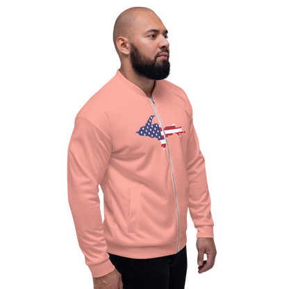 Michigan Upper Peninsula Bomber Jacket (w/ Large UP USA Flag Outline) | Champagne Pink