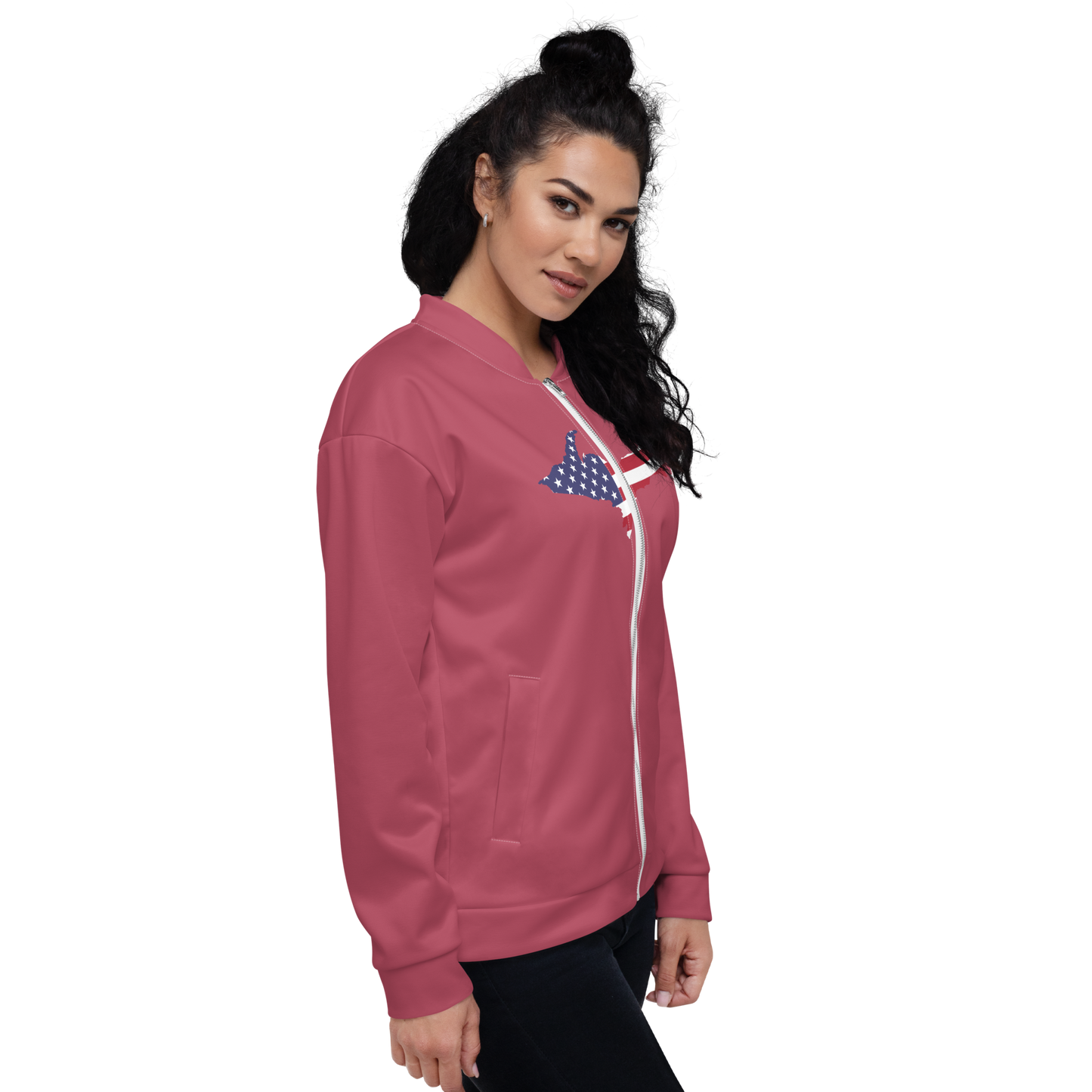 Michigan Upper Peninsula Bomber Jacket (w/ Large UP USA Flag Outline) | Popstar Pink