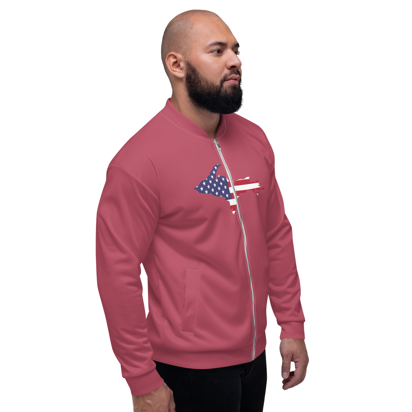 Michigan Upper Peninsula Bomber Jacket (w/ Large UP USA Flag Outline) | Popstar Pink