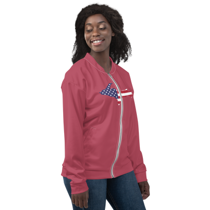 Michigan Upper Peninsula Bomber Jacket (w/ Large UP USA Flag Outline) | Popstar Pink