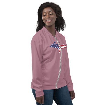 Michigan Upper Peninsula Bomber Jacket (w/ Large UP USA Flag Outline) | Cherry Blossom Pink