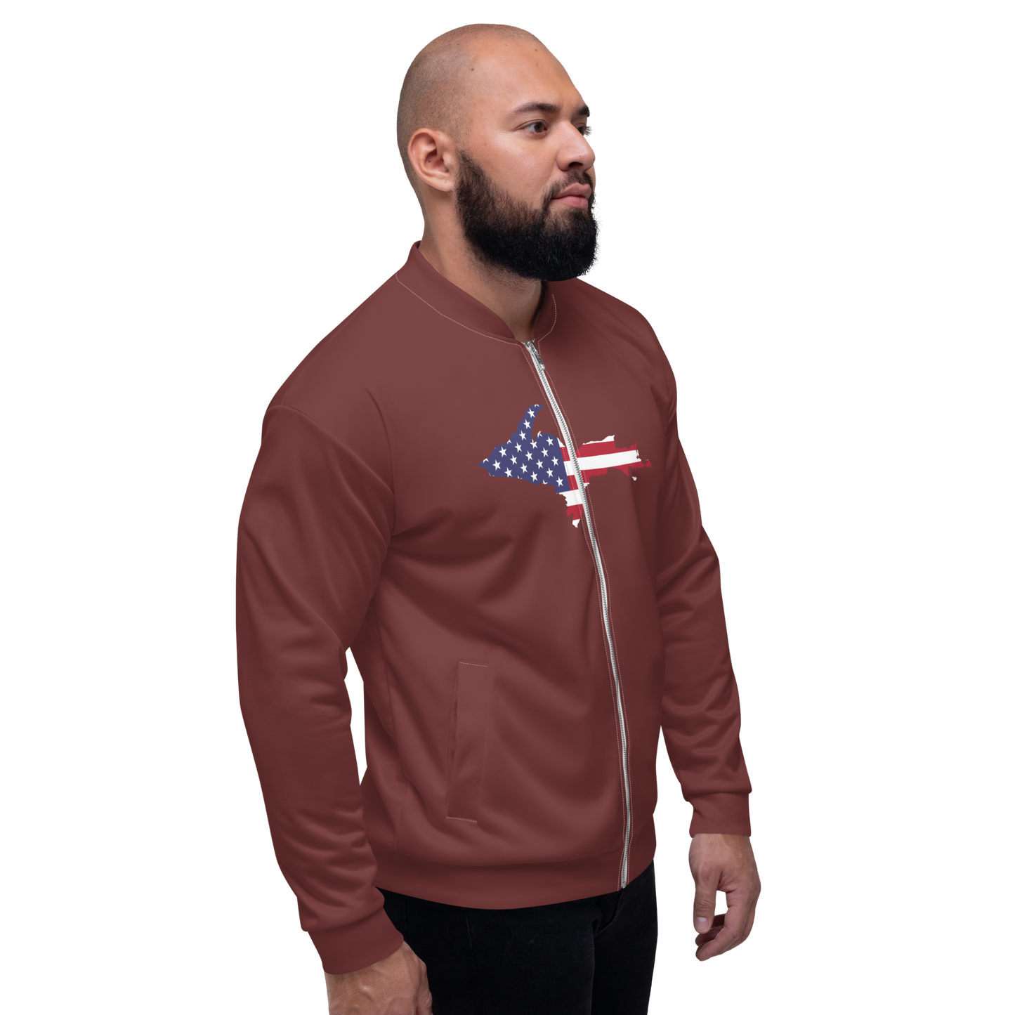 Michigan Upper Peninsula Bomber Jacket (w/ Large UP USA Flag Outline) | Auburn Color