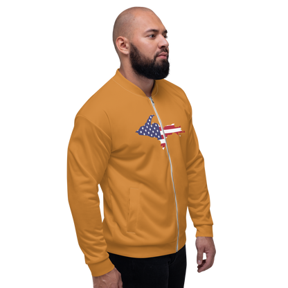 Michigan Upper Peninsula Bomber Jacket (w/ Large UP USA Flag Outline) | Bronze