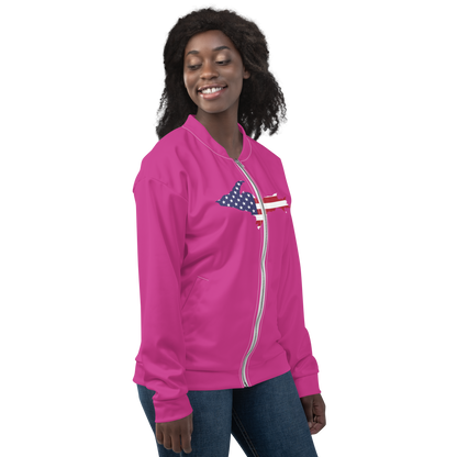 Michigan Upper Peninsula Bomber Jacket (w/ Large UP USA Flag Outline) | Apple Blossom Pink