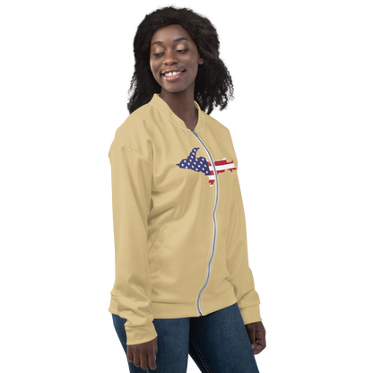 Michigan Upper Peninsula Bomber Jacket (w/ Large UP USA Flag Outline) | Maple Color