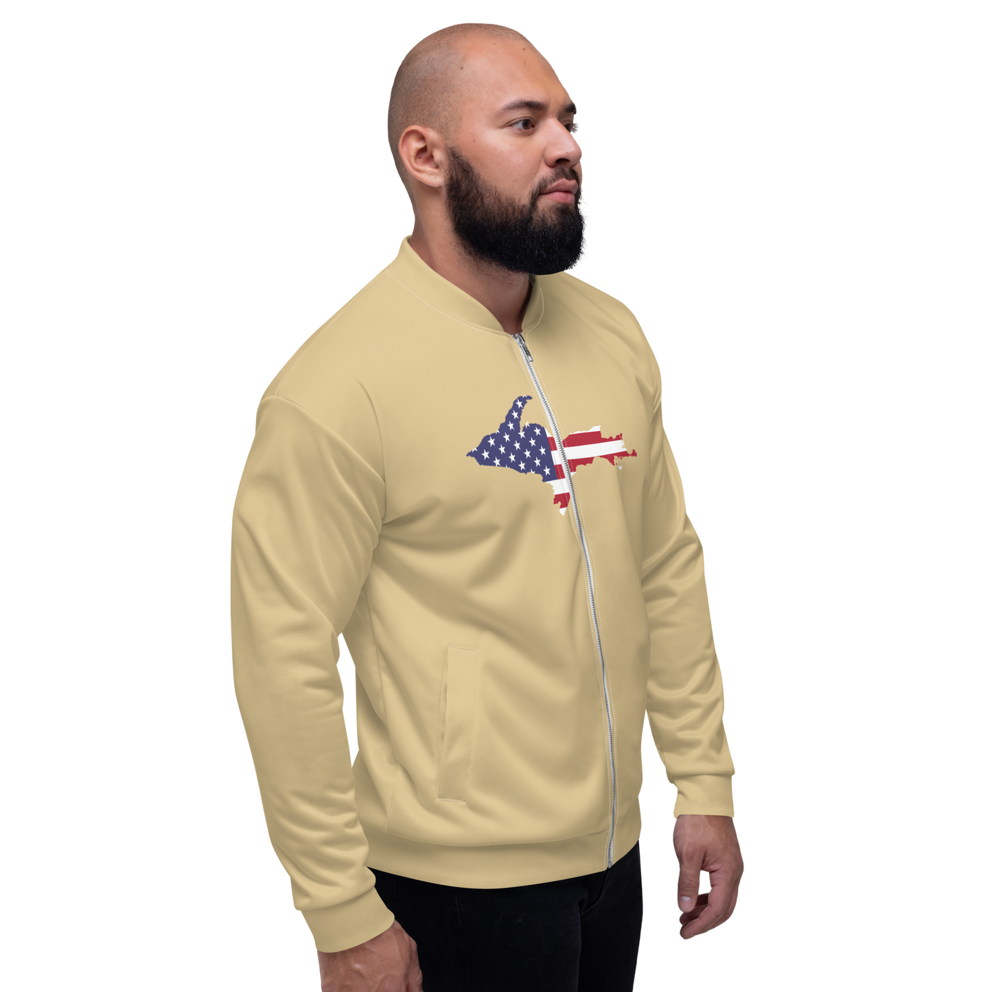 Michigan Upper Peninsula Bomber Jacket (w/ Large UP USA Flag Outline) | Maple Color