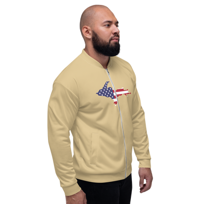 Michigan Upper Peninsula Bomber Jacket (w/ Large UP USA Flag Outline) | Maple Color