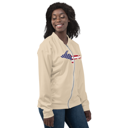 Michigan Upper Peninsula Bomber Jacket (w/ Large UP USA Flag Outline) | Canvas Color