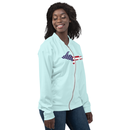 Michigan Upper Peninsula Bomber Jacket (w/ Large UP USA Flag Outline) | Cyan